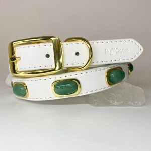 NWT Dog Leather Collar with Green Stone Accents